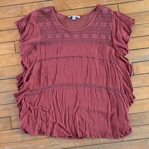 American Eagle Outfitters Dusty Rose Crochet-Trim Boho Top